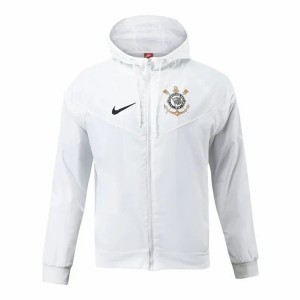 Corinthians Mens White Hooded Windrunner Soccer Jacket 2024