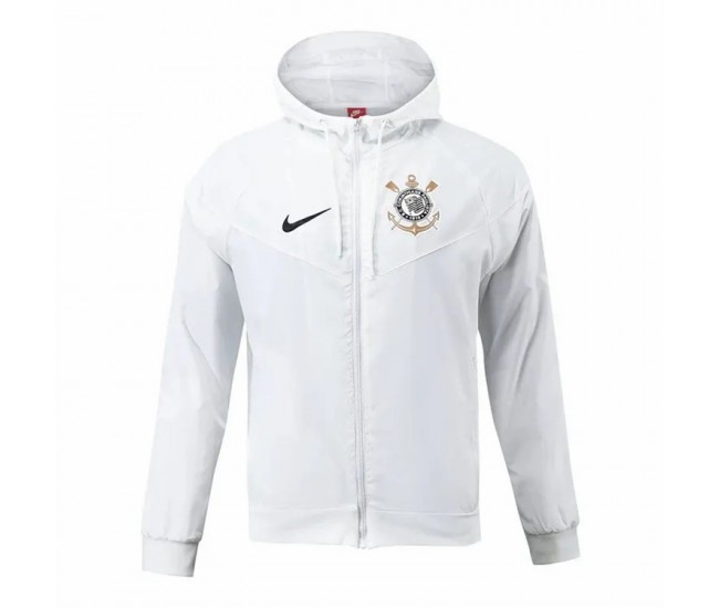 Corinthians Mens White Hooded Windrunner Soccer Jacket 2024