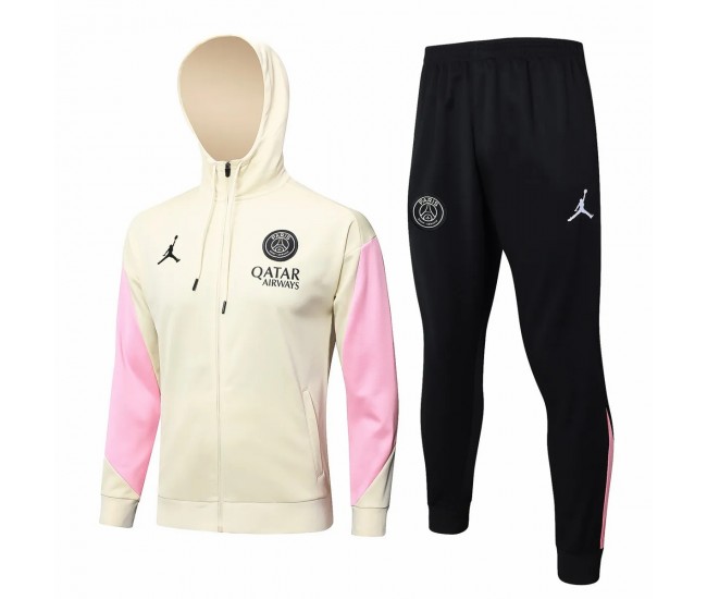 PSG Jordan Beige Training Hooded Presentation Football Tracksuit 2024