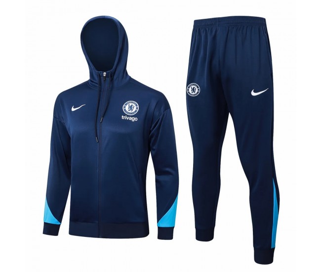 Chelsea Navy Training Hooded Presentation Soccer Tracksuit 2024