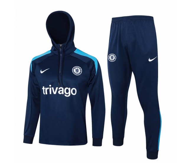 Chelsea Navy Training Hooded Technical Soccer Tracksuit 2024