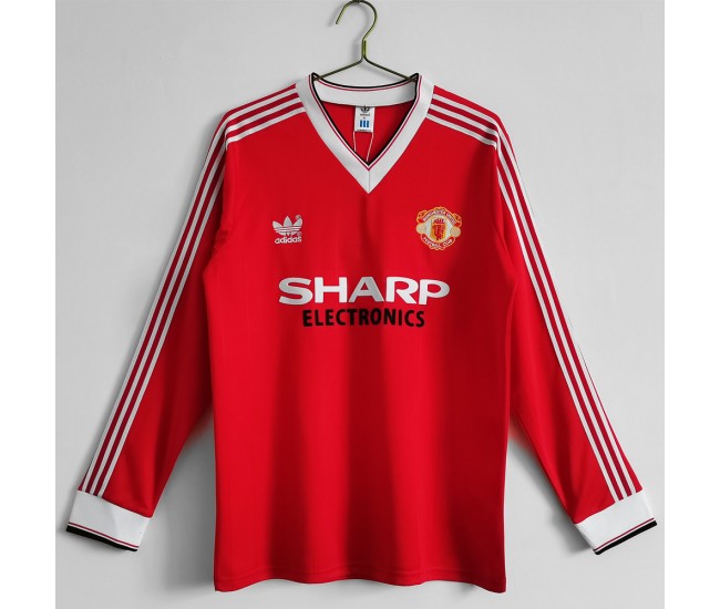 Manchester United FC Men Long Sleeve Home Retro Soccer Jersey 1983 