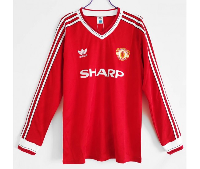 Manchester United Men FC Long Sleeve Home Retro Soccer Jersey 1986