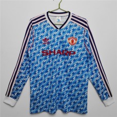 Manchester United FC Men Long Sleeve Away Retro Soccer Jersey 1990 