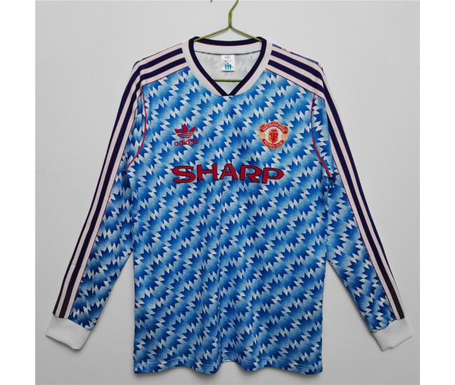 Manchester United FC Men Long Sleeve Away Retro Soccer Jersey 1990 