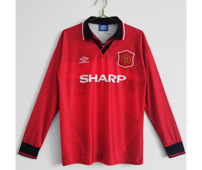 Manchester United FC Men Long Sleeve Home Retro Soccer Jersey 1994