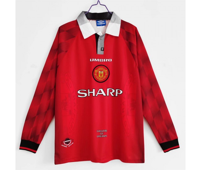 Manchester United FC Men Long Sleeve Home Retro Soccer Jersey 1996