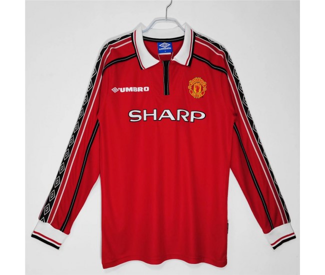 Manchester United FC Men Long Sleeve Home Retro Soccer Jersey 1998