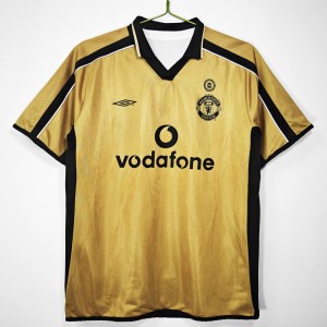 Manchester United FC Men Centenary Gold Retro Soccer Jersey 2001