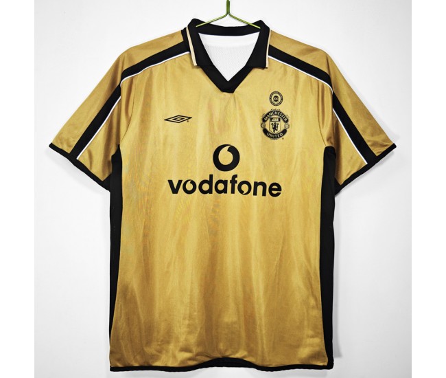 Manchester United FC Men Centenary Gold Retro Soccer Jersey 2001