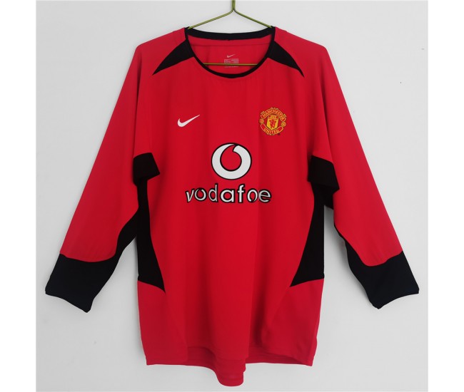 Manchester United FC Men Long Sleeve Home Retro Soccer Jersey 2002