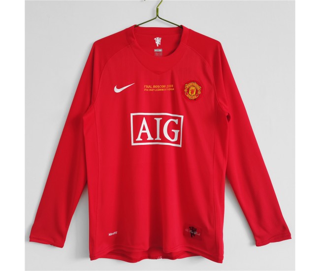 Manchester United FC Men Euro Long Sleeve Home Retro Soccer Jersey 2007-2008