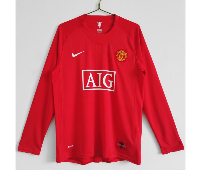 Manchester United FC Men Long Sleeve Home Retro Soccer Jersey 2007