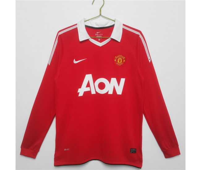 Manchester United FC Men Long Sleeve Home Retro Soccer Jersey 2010