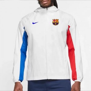 FC Barcelona Mens AWF Raglan Hoodie Soccer Jacket White 2023