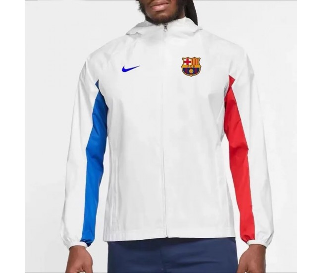 FC Barcelona Mens AWF Raglan Hoodie Soccer Jacket White 2023