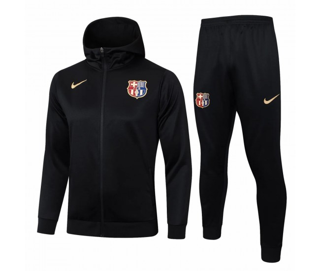 FC Barcelona Black Hooded Presentation Soccer Tracksuit 2024