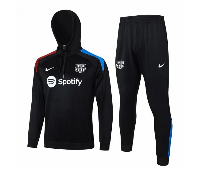 FC Barcelona Black Hooded Technical Soccer Tracksuit 2024