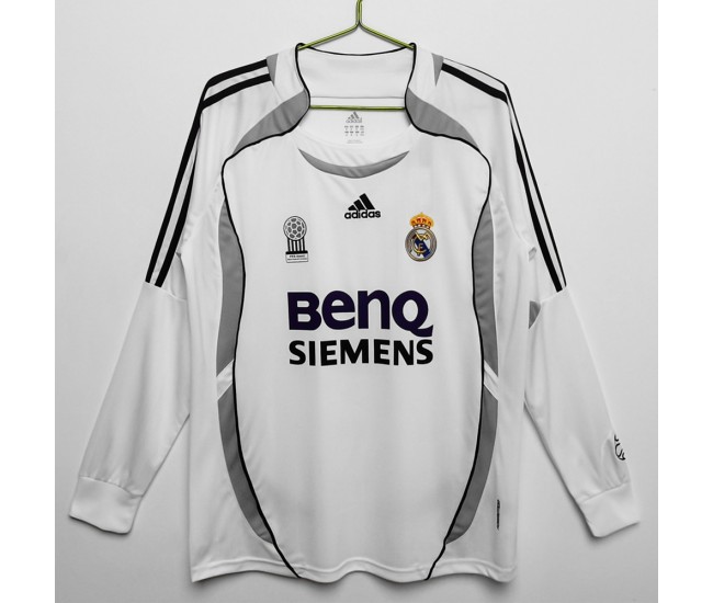 Real Madrid Men Long Sleeve Home Retro Soccer Jersey 2006