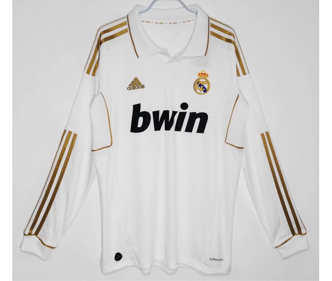 Real Madrid Men Long Sleeve Home Retro Soccer Jersey 2011