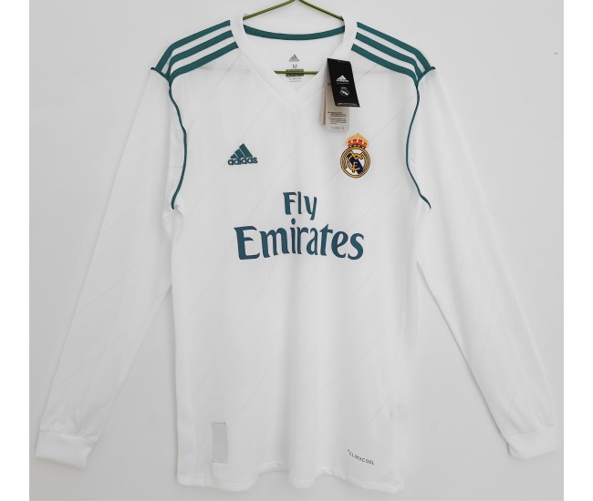 Real Madrid Men Long Sleeve Home Retro Soccer Jersey 2017