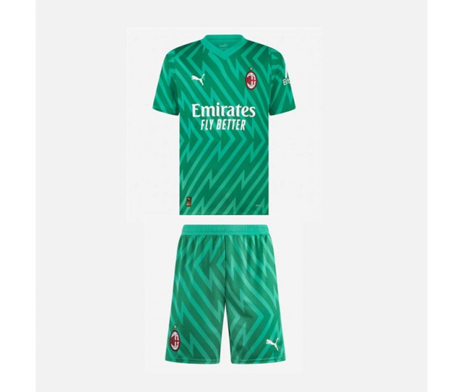 AC Milan Kids Goalkeeper Home Soccer Kit 2023