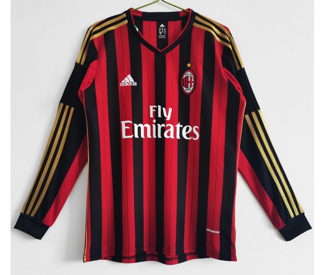 AC Milan Men Home Long Sleeve Retro Soccer Jersey 2013