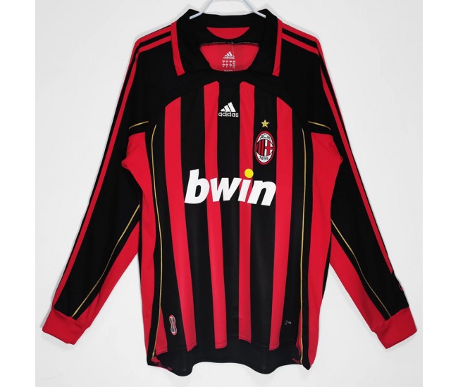 AC Milan Men Long Sleeve Home Retro Soccer Jersey 2006