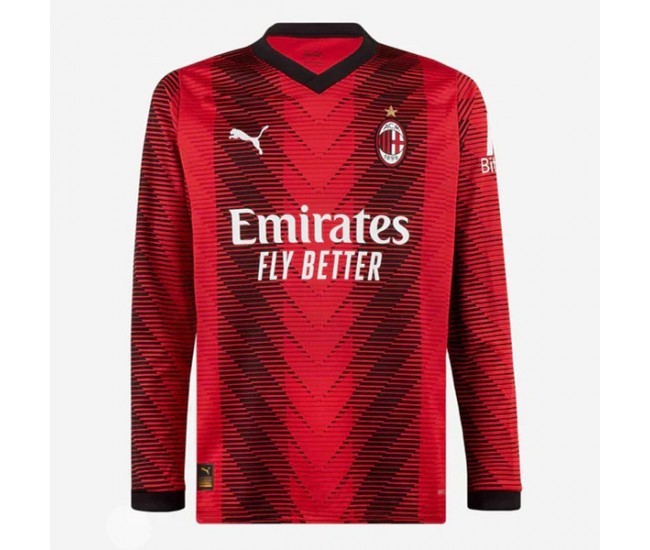 AC Milan Mens Long Sleeve Home Soccer Jersey 2023