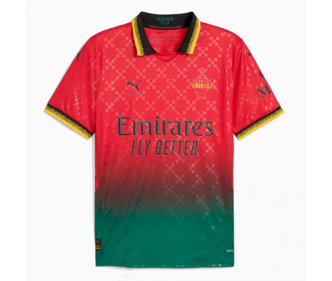 AC Milan x OFF-WHITE Adult Red-Power Green Soccer Jersey 2024