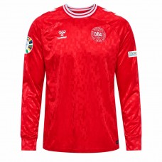 Denmark Mens Home Long Sleeve Euro Soccer Jersey 2024