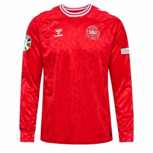 Denmark Mens Home Long Sleeve Euro Soccer Jersey 2024