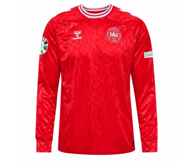 Denmark Mens Home Long Sleeve Euro Soccer Jersey 2024