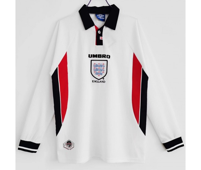 England Men Long Sleeve Home Retro Soccer Jersey 1998 