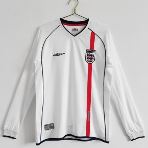 England Men Long Sleeve Home Retro Soccer Jersey 2002 