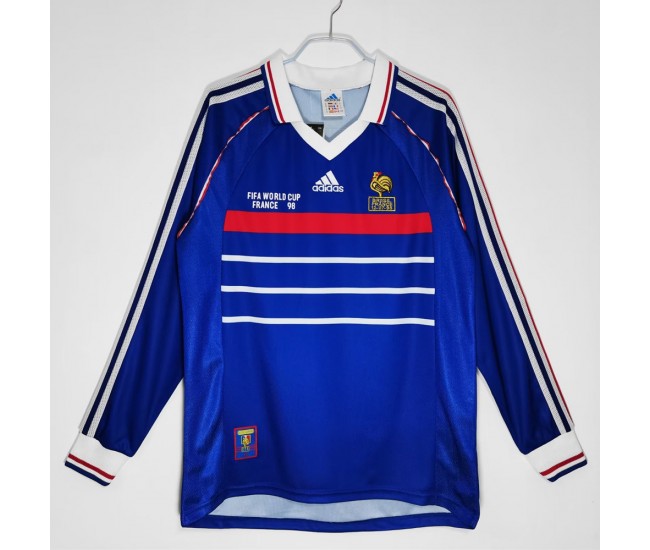 France Men Long Sleeve Home Retro Soccer Jersey 1998