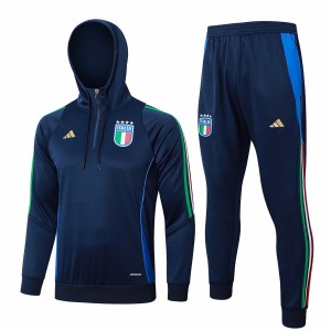 Italy Navy Training Hooded Technical Soccer Tracksuit 2024