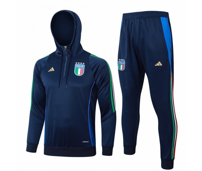 Italy Navy Training Hooded Technical Soccer Tracksuit 2024