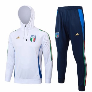 Italy White Training Hooded Technical Soccer Tracksuit 2024