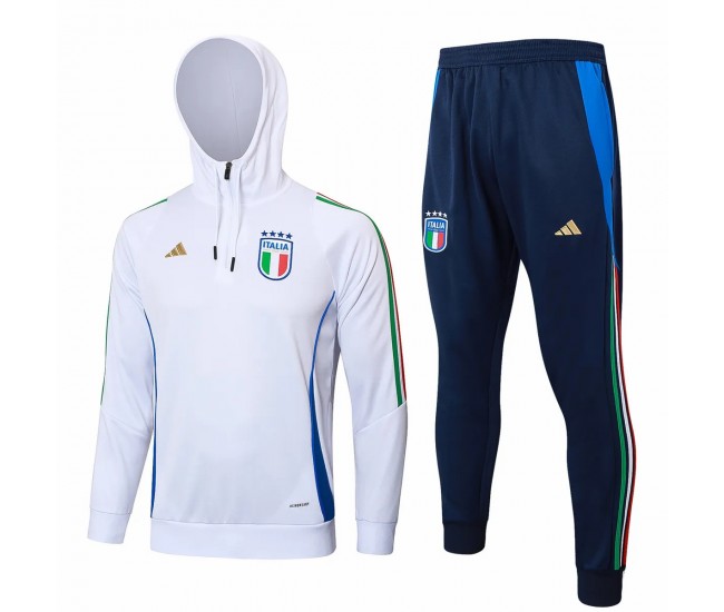 Italy White Training Hooded Technical Soccer Tracksuit 2024