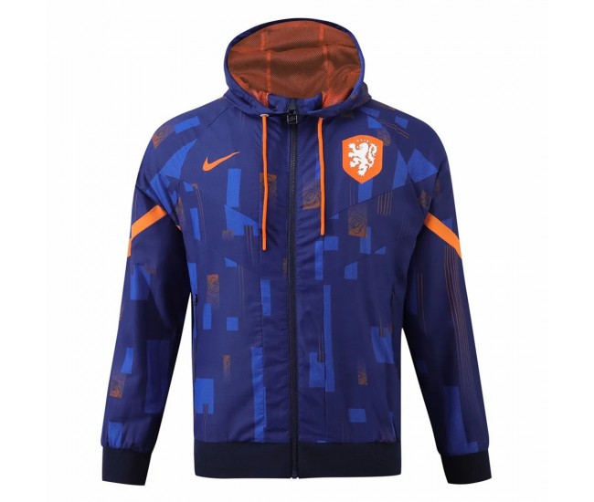 Nike Netherlands Mens Blue Windbreaker Soccer Jacket 2024